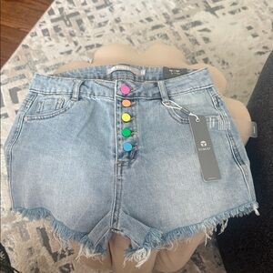 Tractr Light Wash Denim Shorts with Colorful Buttons